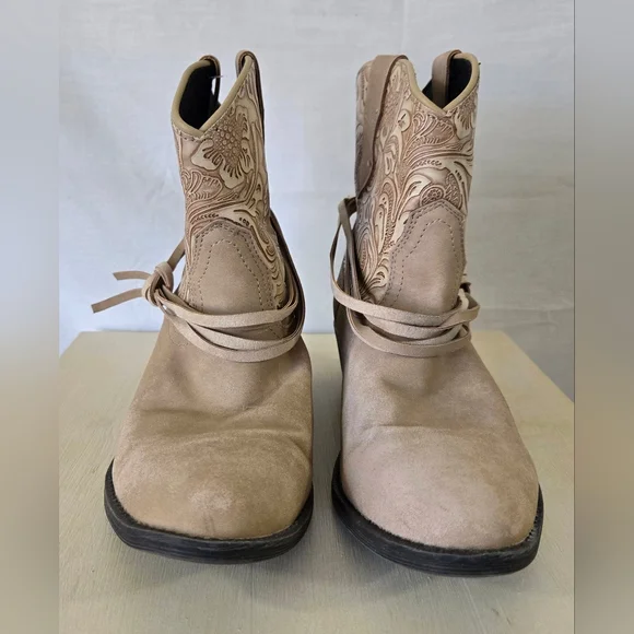 Dingo Women's Tan Floral Western Cowboy Booties Size 9M - Picture 2 of 11